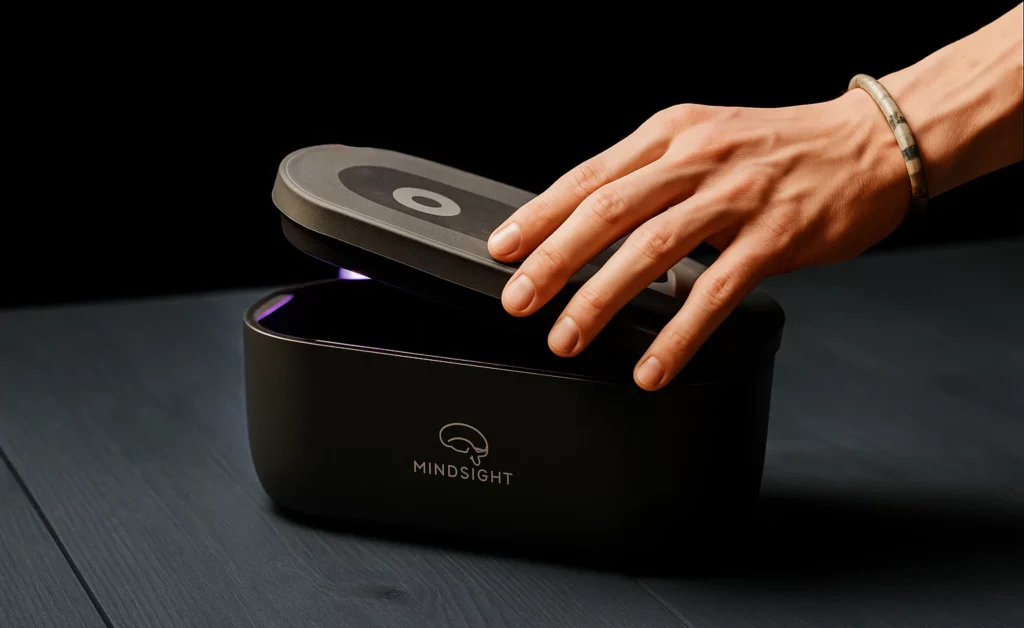 a hand opens a timed phone lock box.