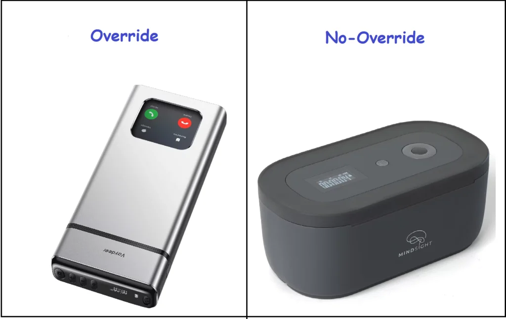 comparing an override phone lock box for flexibility versus a no-override box.