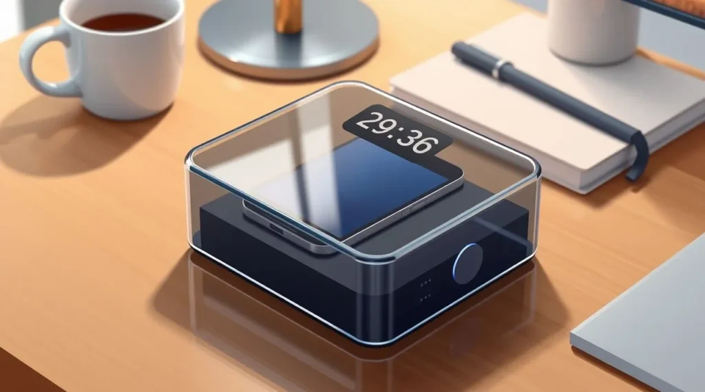 Phone lock box timer display showing countdown timer