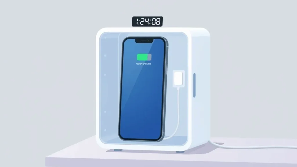 Phone charging inside a lock box timer with cable access