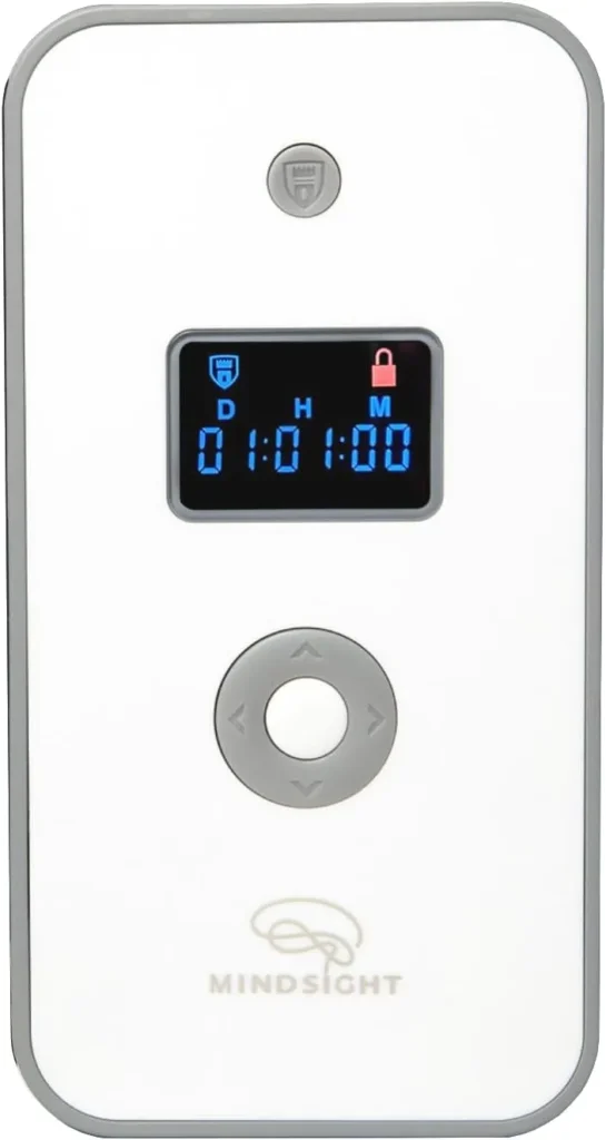 The compact Mindsight Personal Timed Lock Box, ideal for locking a single phone.