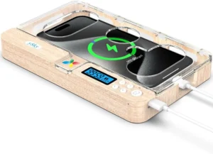 The ySky Phone Lock Box with its transparent cover, showing an iPhone locked inside.